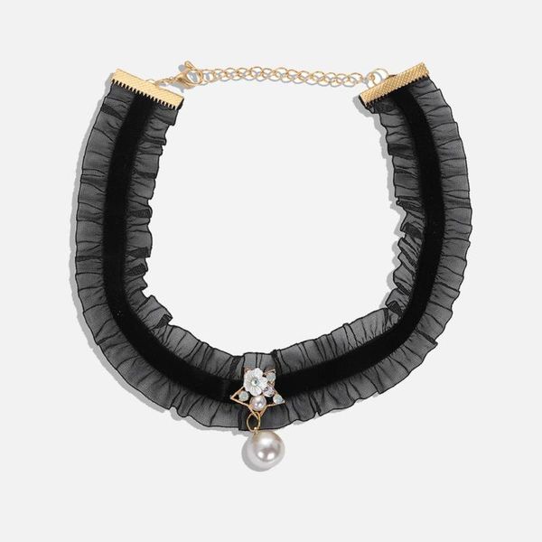 

dvacaman 2020 simple vintage lace choker necklace for women korean style black rope velvet collar pearl collier chocker jewelry, Golden;silver