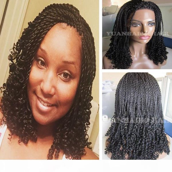 

8a quality black color synthetic kinky twist lace wig black women braided synthetic wig ing