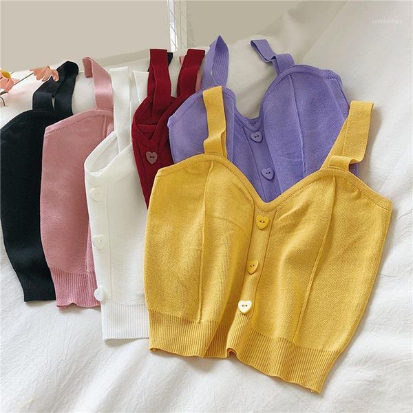 

fashion women crop sweater tank casual beach vest female camisole cotton tank button up v neck sleeveless knit1, White