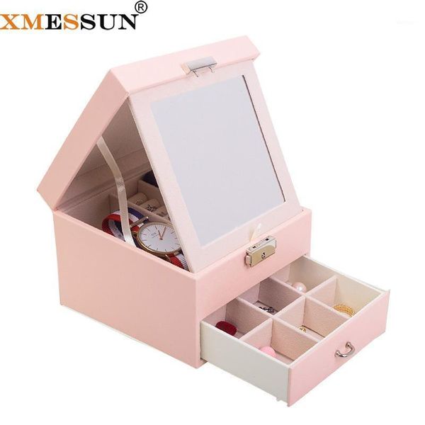 

xmessun leather jewelry box fashion large capacity jewelry storage box women tray earring cosmetic lipstick storage1