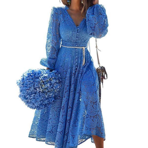 

zawfl women holiday dresses 2020 fashion elegant vestidos blue sweet hallow lace out lace dress party solid autumn dresses c1024, Black;pink