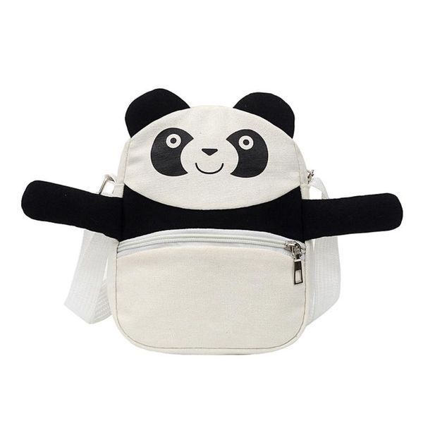 

women cute panda canvas shoulder bag pure color casual tote outdoor bag zipper girl's heart one-shoulder diagonal #s11