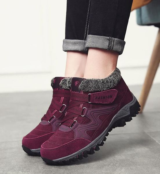

new 2020 women snow boots winter warm push ankle boots women platform female wedge waterproof botas, Black