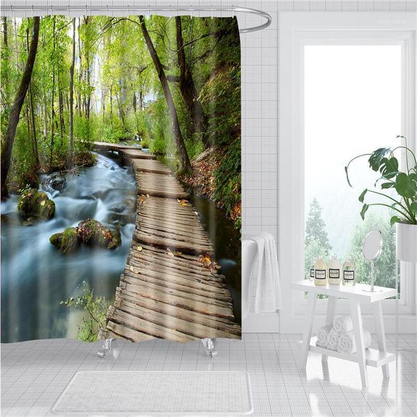 

washable bathroom shower curtain polyester fabric bath curtains decorative for home forest river landscape prints screen dw1861