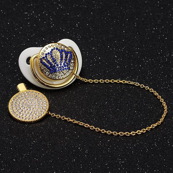 

miyocar blue crown bling pacifier/ nipples /dummy /cocka /chupeta with pacifier clip set unique baby gift for baby shower