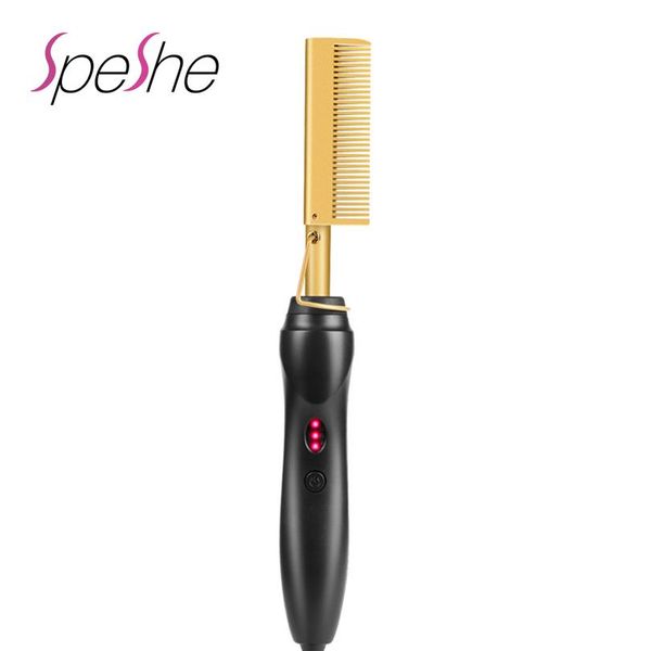 

heated hair straightener comb professional hair flat irons curling brush gold titanium alloy hair straighten bbyosg, Silver