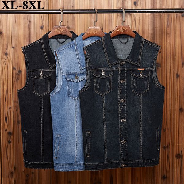 5xl 6xl 7xl 8xl novos homens denim colete moda casual estilo clássico slim fit colete jeans jaqueta casaco masculino azul preto cinza 201126