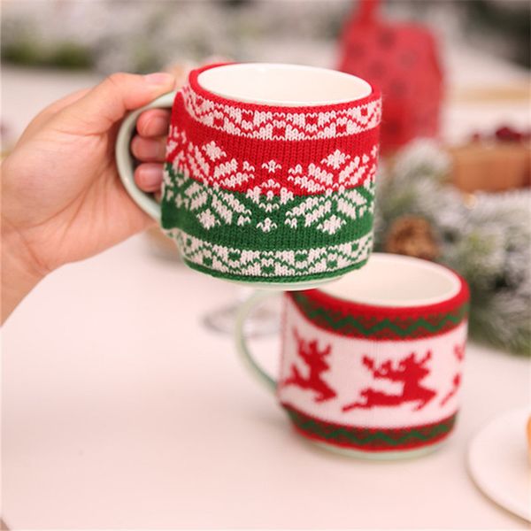 

2021 home tree for christmas arrival mug snowflake elk decoration knitted cup cover new year party table decor new