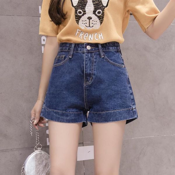 

women's jeans minimalist fashion shorts 2021 summer tall waist slim joker students loose leggings lq0105, Blue
