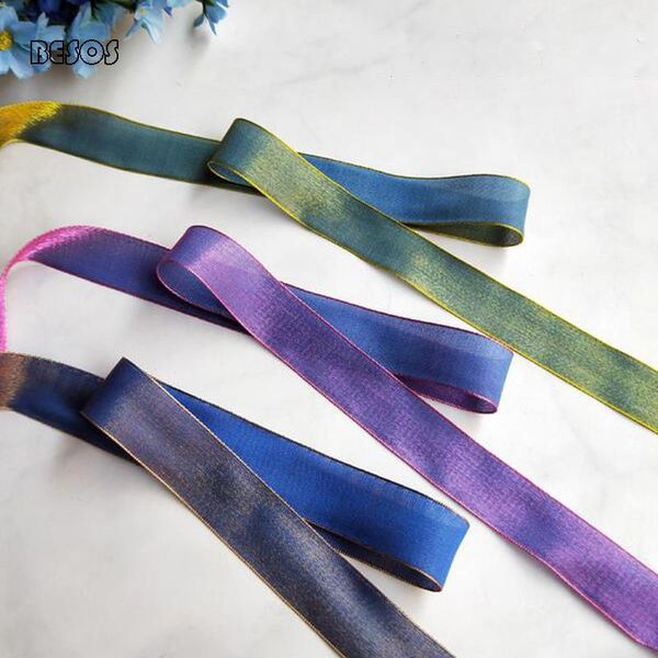 

width 2.5cm fashion creative gradient silk yarn ribbon gift packaging decoration flower cake ribbon 22.5m/lot b0060m1