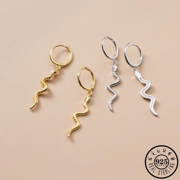 

hoop & huggie trendy 925 sterling silver snake shape pendant ear rings gold color plated hoops earrings jewelry gifts for women, Golden;silver