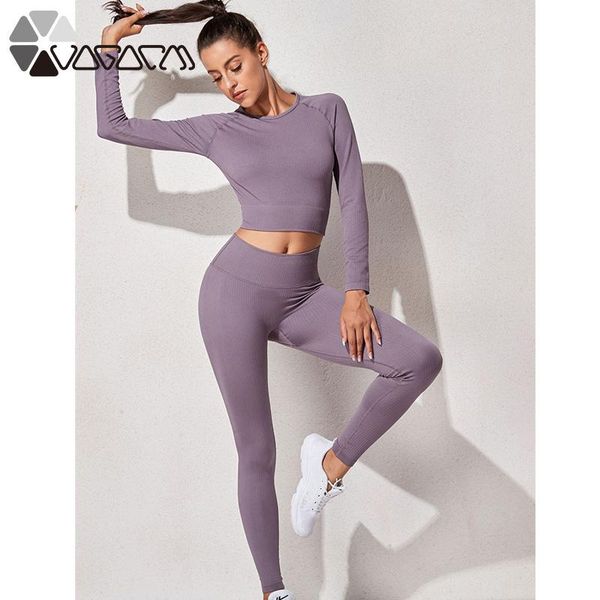 

yoga outfits seamless women set long sleeve crop high waist leggings workout gym clothes fitness running sports tracksuit female, White;red