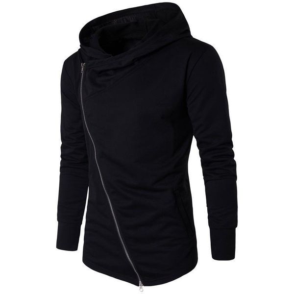 

men hoodies diagonal zipper up men casual cardigan fitness hooded sweatshirt long sleeve coat hoodie jumper outwear jacket, Black