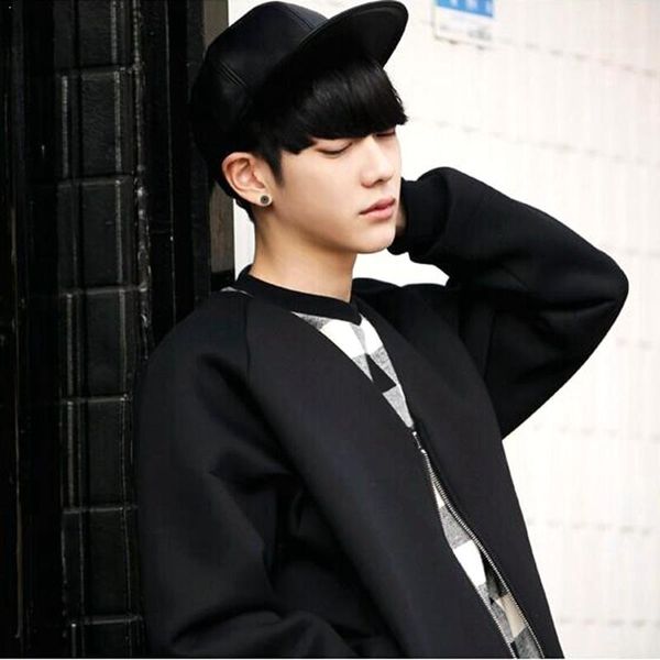 

korean spring and summer solid color light board black and the shade baseball cap leather along pu men flat tide korean wom v5i5, Blue;gray