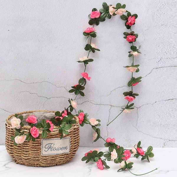 

decorative flowers & wreaths silk artificial roses vine rattan string with green leaves for home garden decoration hanging garland wall wedd