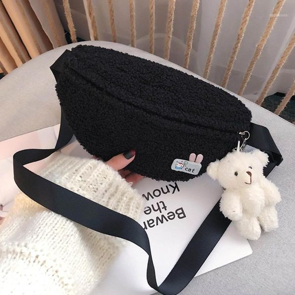 

casual women's waist bag fanny pack fashion plush belt bags autumn winter crossbody chest pouch1