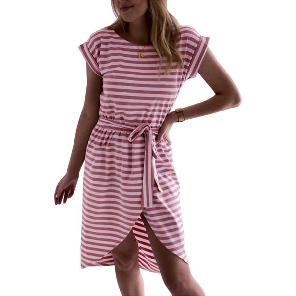 

summer striped women casual split sun short sleeve beach holiday lace up loose belt vestidos 2020 new, Black;gray