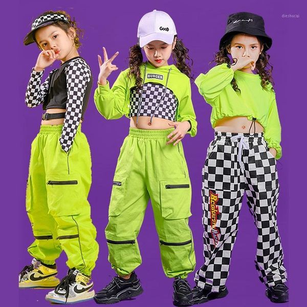 

girls' jazz dance clothes children's hip-hop ballroom dancing costumes kids green hiphop suit performance street wear dqs50371, Black;red