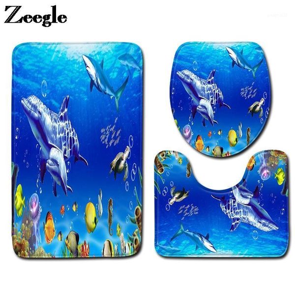 

sea world printed bathroom bath mat memory foam bathroom foot rug shower carpet home decoration toilet seat cover mat set1