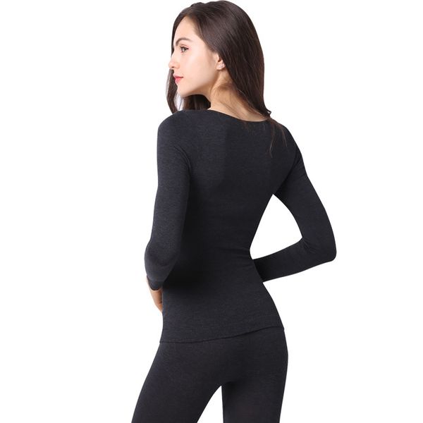 

ladies seamless slim thermal underwear two piece set o neck long sleeve female warm long johns womens thermals for winter, Black;pink