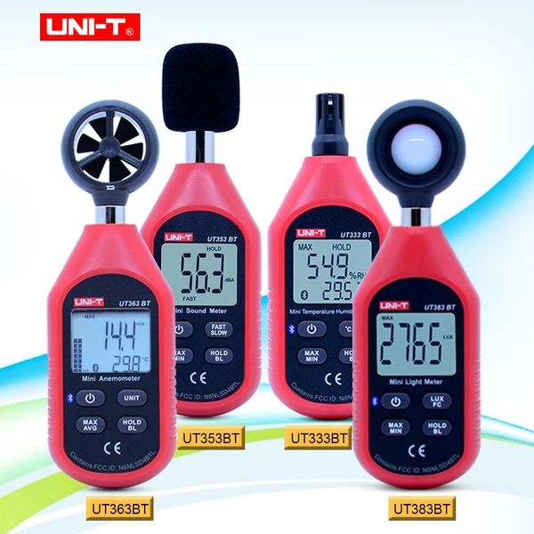 Uni-t ut333bt ut353bt ut363bt ut383bt medidor de umidade digital Mini Anemômetro Medidor de luz Lux Digital Som medidor