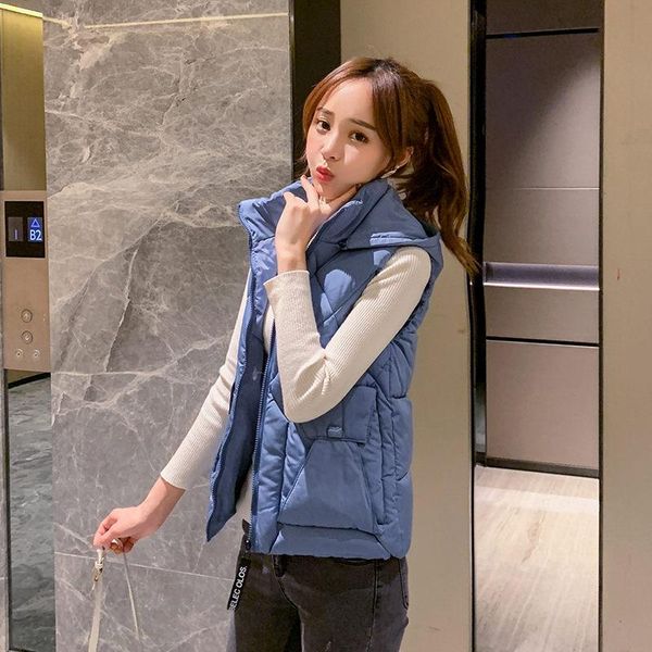 

women's vests detachable cap down cotton vest women sleeveless jacket autumn and winter clothes hooded waistcoat korean casual short co, Black;white