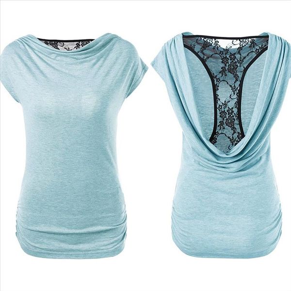 

20 lace shirt for women 2020 fishion ladies casual o neck solid color backless shirt plus size blusas femininas de verão, White