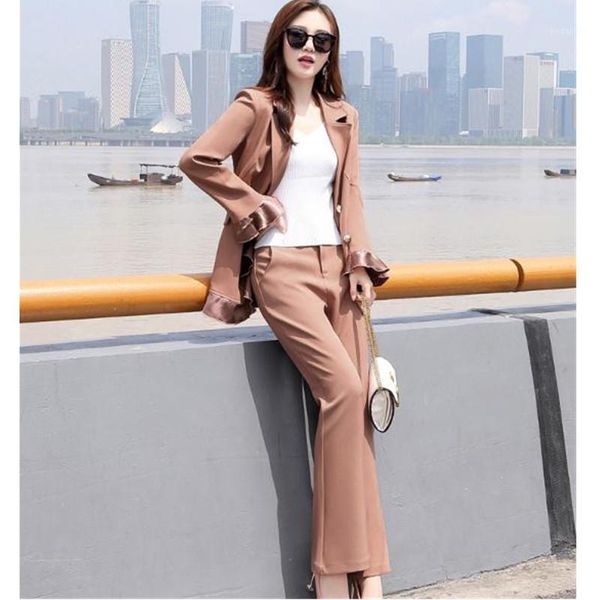 

women's suit two-piece suit (jacket + pants) ladies solid color double-breasted irregular ladies casual business wear1, White