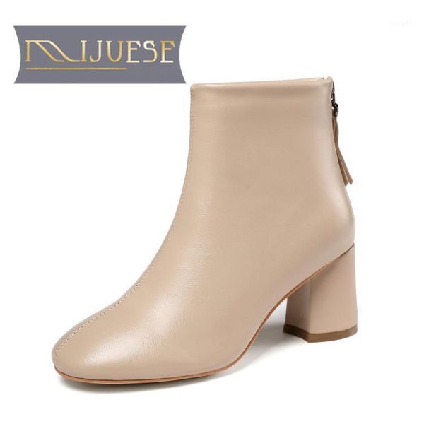 

mljuese 2021 women ankle boots sheepskin winter short plush square toe zipper high heels female boots size 391, Black