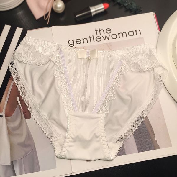

new summer 2021 elegant day exquisite lace pendant low women's underwear bow cotton briefs 51z7, Black;pink