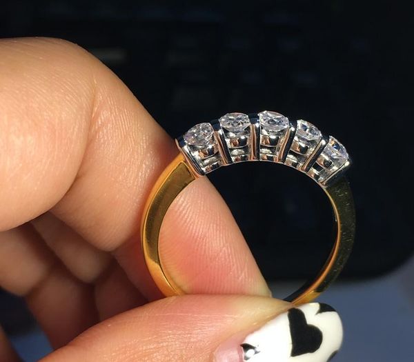

ainoushi luxury row drills band ring for women 925 solid sterling silver yellow gold color sona simulated engagement finger ring449445