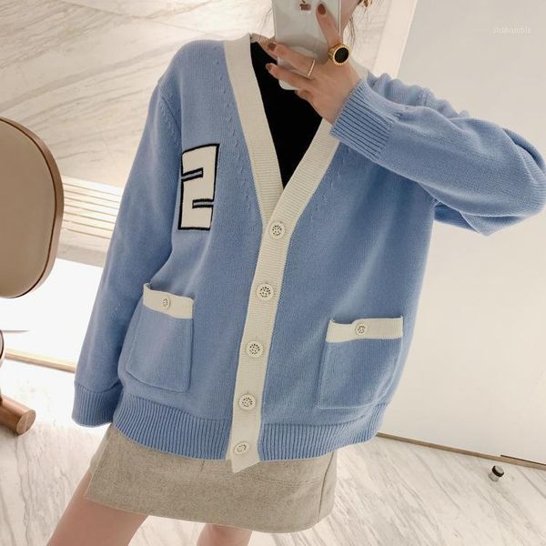 

100% wool women sweater 2020 spring / summer new college style knitted cardigan letter pattern sweaters1, White