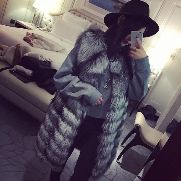 

women's fur & faux silver lady women natural real vest long, Black