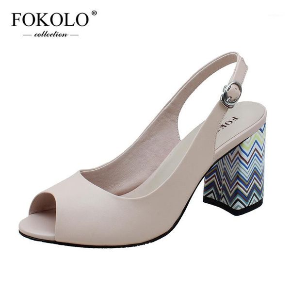

fokolo summer high heels sandals women fashion round toe sheepskin colorful square heel open toe shoes handmade ladies shoes l231, Black