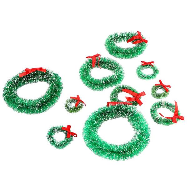 

10pcs mini wreaths christmas decorations xmas tree pendants (green, bow)