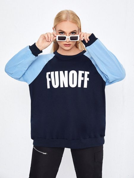 

plus letter graphic raglan sleeve sweatshirt v0iw#, Black