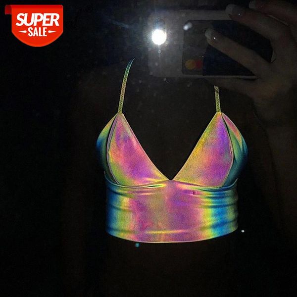

simenual v neck holographic bralette crop strap reflective fashion camis summer 2019 sleeveless backless tank #wp02, White