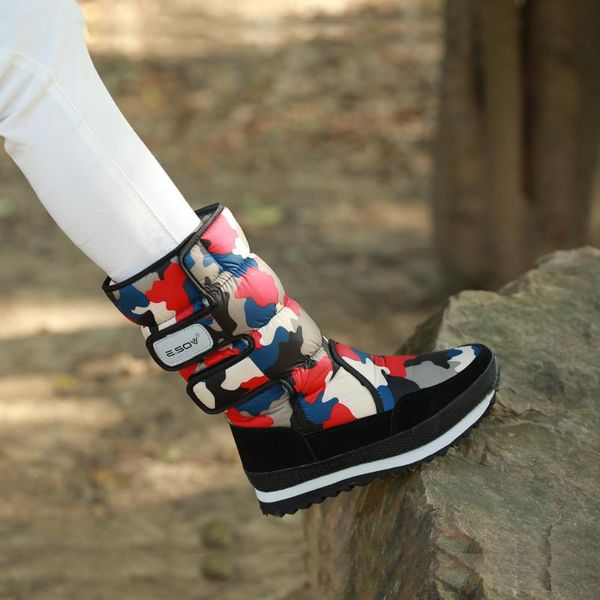 

winter new thick warm camouflage snow shoes wool tube cotton boots waterproof ski boots comfortable women's, Black