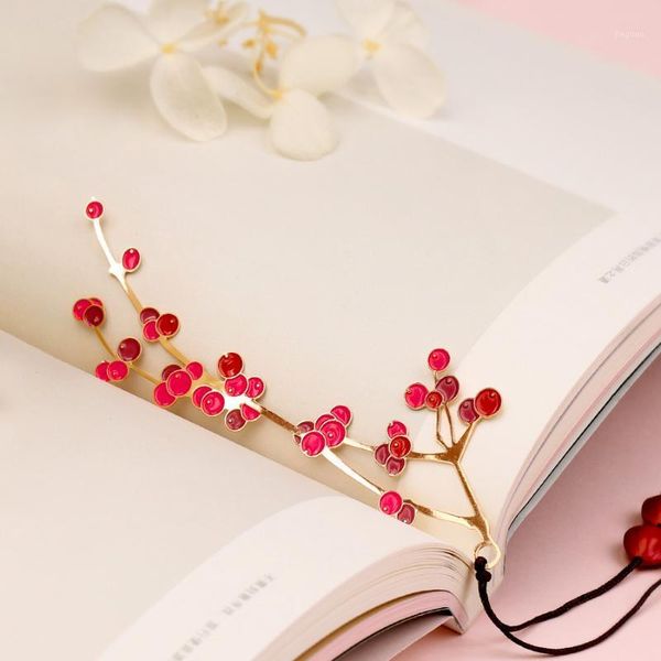 Bookmark Exquisite Hollow Feijão Vermelho Metal Clássico Estilo Chinês Flor Bookmarks Mark Livros Criativo Simple Presente Belo