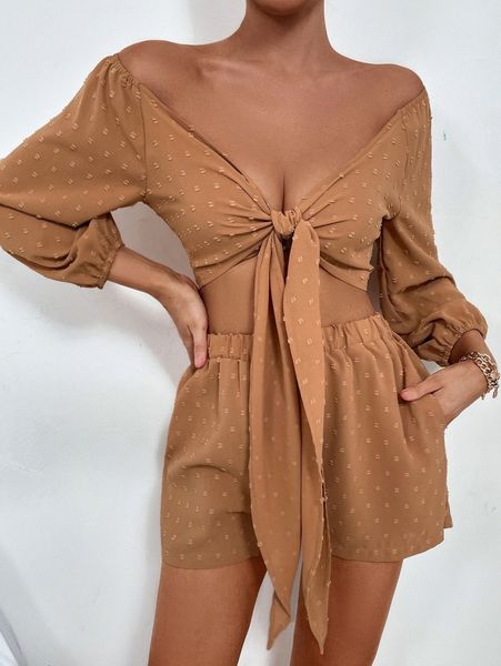 

swiss dot tie front crop & shorts set s0pn#, White