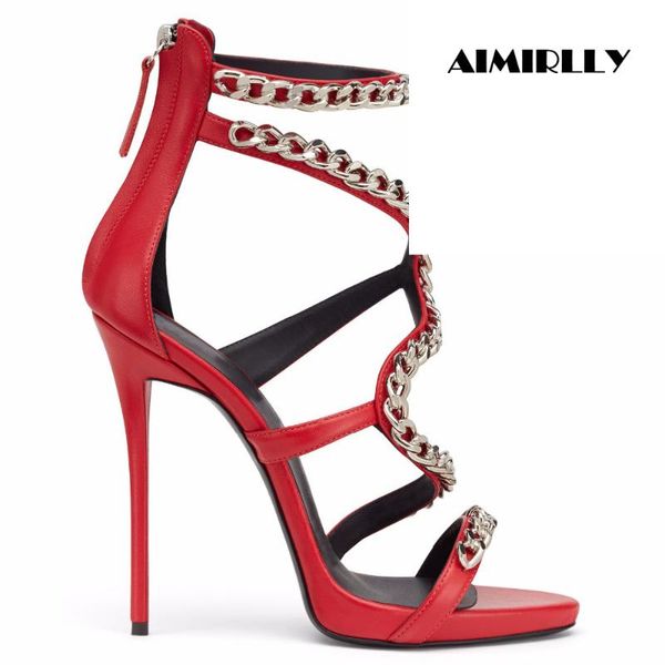

sandals summer women's shoes open toe high heel curved chain strap back zipper stilettos ladies female casual heels aimirllly, Black