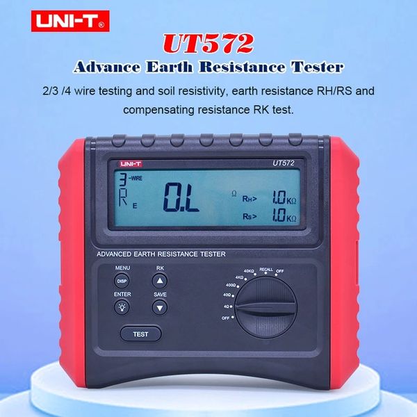 UNI-T UT572 Advance Terress Reistance Tester Resistência à base de resistência do solo Resistividade de resistência de dados de armazenamento de dados LCD