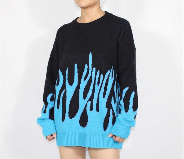 

женщин свитер осень и зима мода образец пламени свободно длинный рукав свитера женщин перевозка груза падения высокого качества, White;black