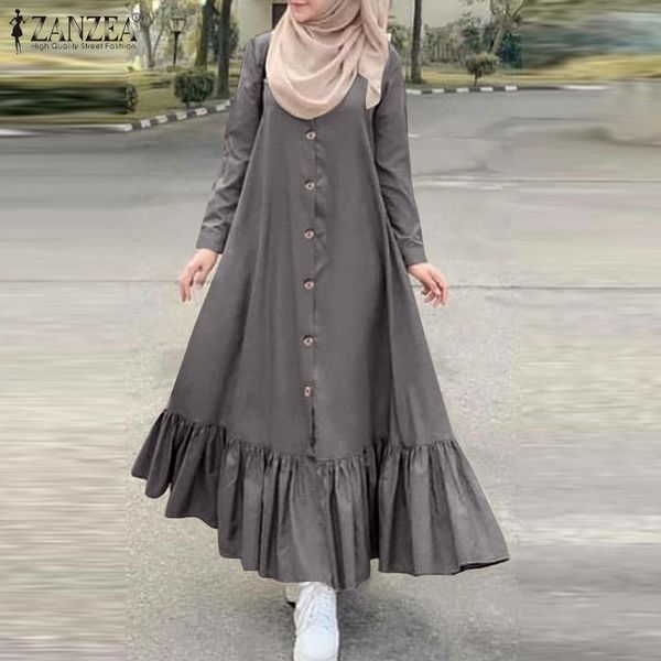 

casual dresses zanzea women's autumn dress vintage ruffle hijab long sleeve solid muslim dubai vestidos plus size sundress kaftan robe, Black;gray