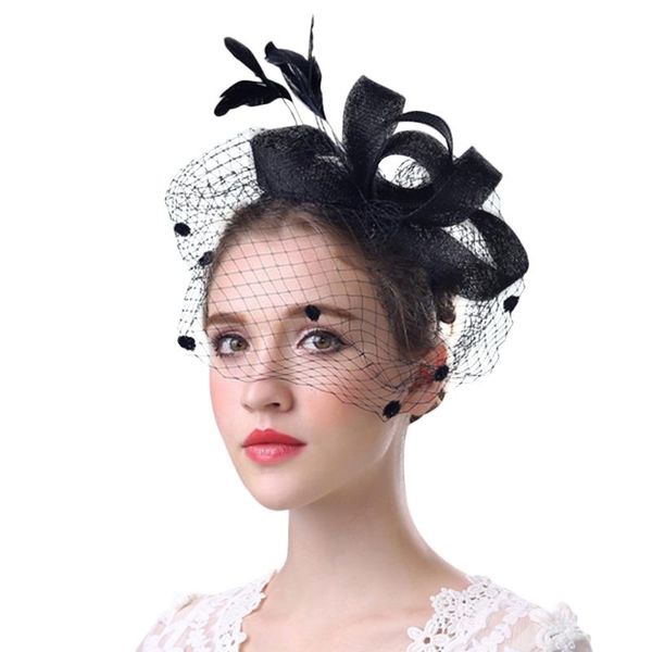 

party hat fedoras women banquet cocktail fascinator headband feather mesh hair accessory wedding gift bridal bowknot, Blue;gray