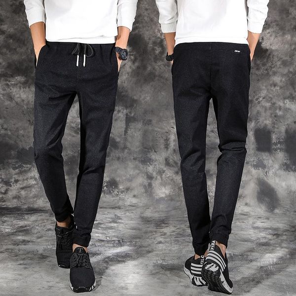 

autumn and winter selling youth men's jeans slim fit elasticity harem skinny corset casual pants, Blue