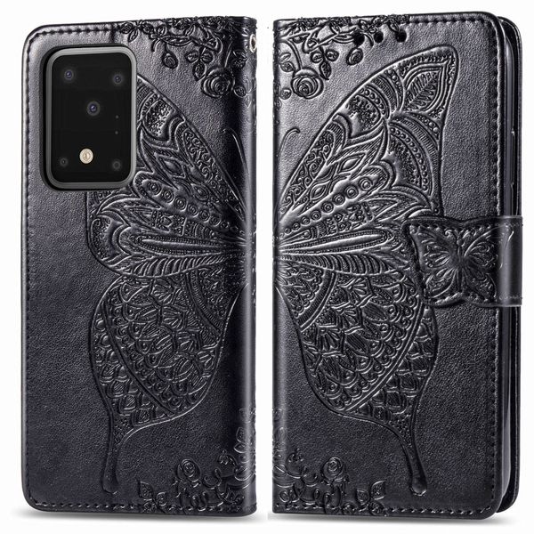 

for samsung galaxy s20 ultra butterfly love flower embossed horizontal flip leather case with bracket card slot wallet lanyard