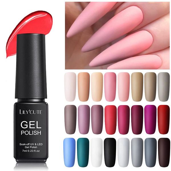 

lilycute 7ml color uv gel польский matte top coat гель лак для ногтей semi постоянный nail color soak off art лак, Red;pink