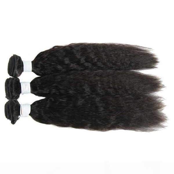 

brazilian virgin human hair kinky straight hair bundle natural color yaki straight wave hair weaving, dhl, Black