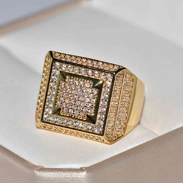 

gold bling hip hop big rectangle band rings for man fashion silver color party jewelry gift 2019